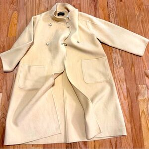 Elegant Women’s Green Long Wool Hand-made Coat Size L 100% Australia Wool